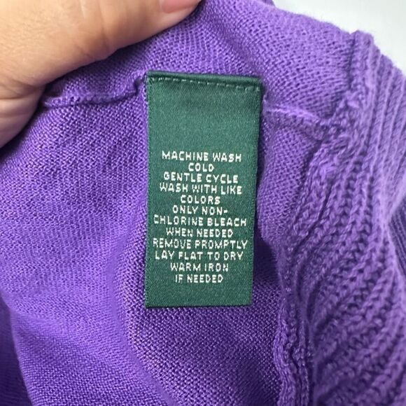 LAUREN RALPH LAUREN Purple Ribbed Knit Open Front Cardigan size XL cotton - Picture 7 of 8
